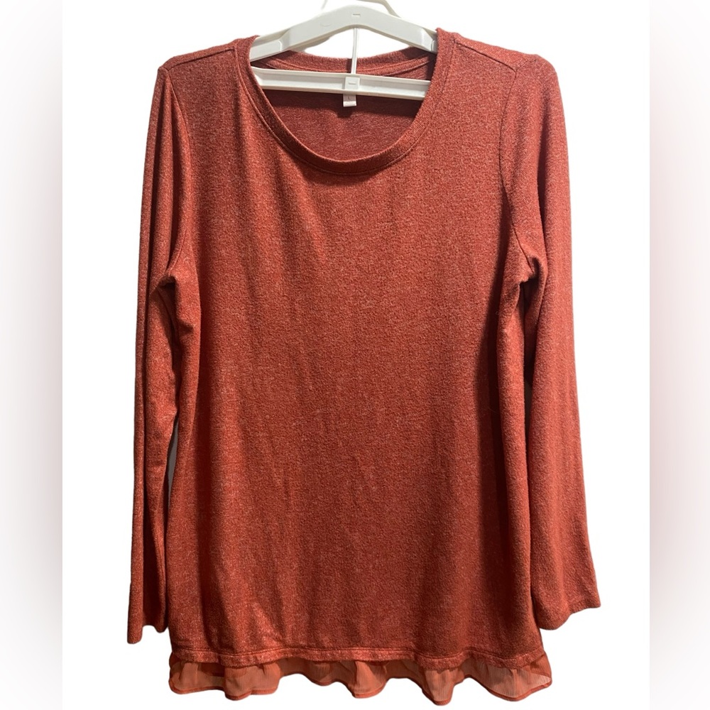Lot of 2 Lauren‎ Conrad Women's Long Sleeve Knit Top Sheer Hem, Orange and Gray
